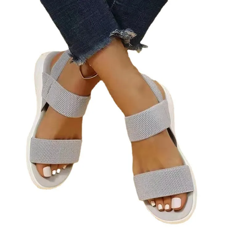 2024 summer leisure elastic band with flying polyurethane flat female sandals