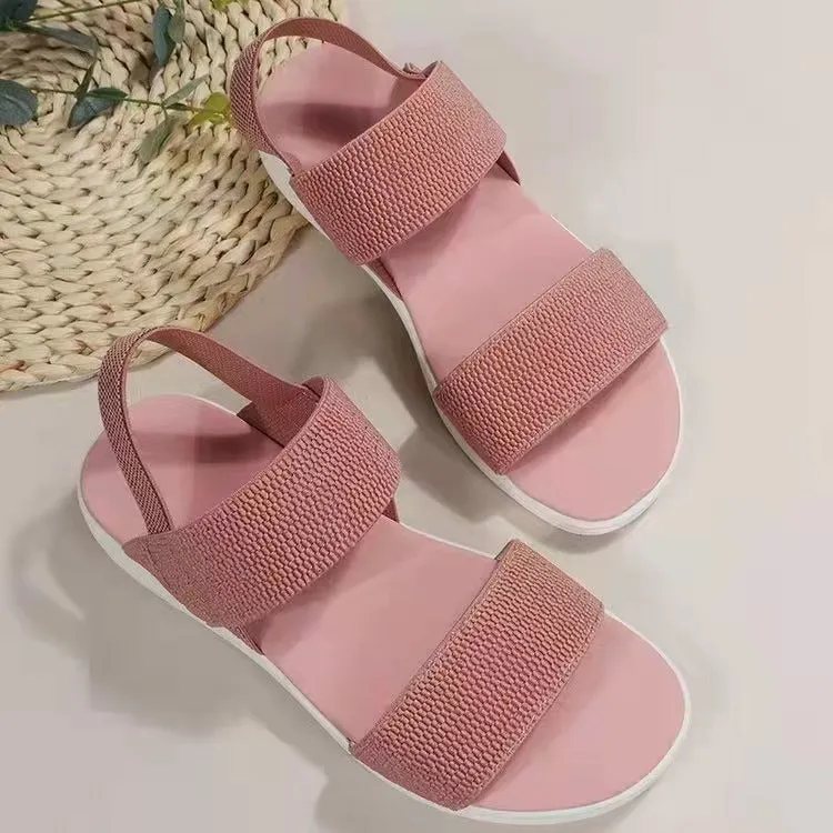 2024 summer leisure elastic band with flying polyurethane flat female sandals