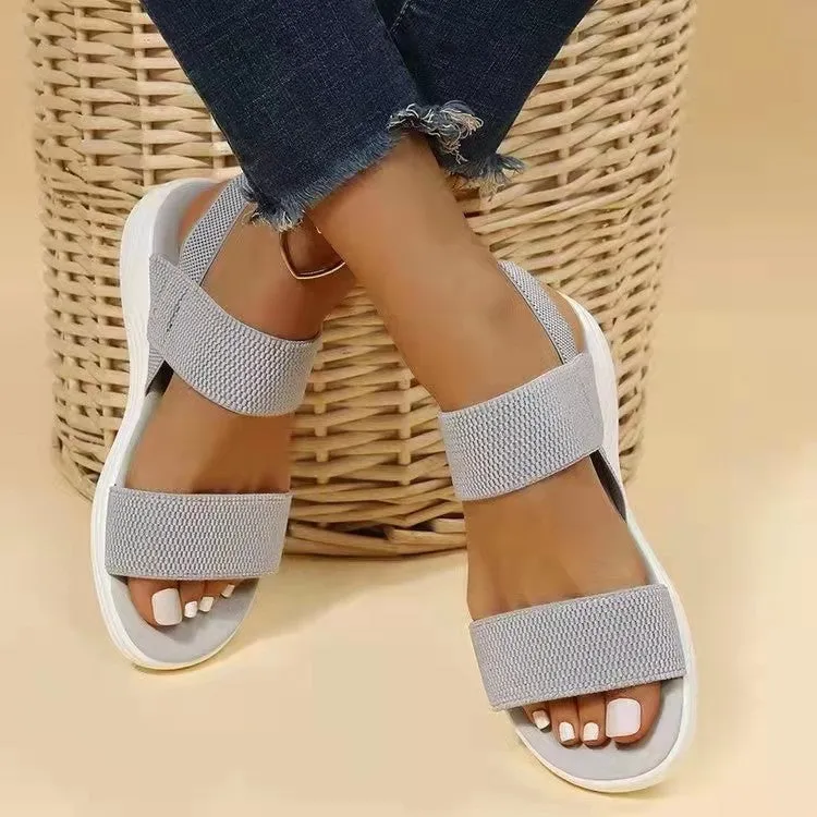 2024 summer leisure elastic band with flying polyurethane flat female sandals