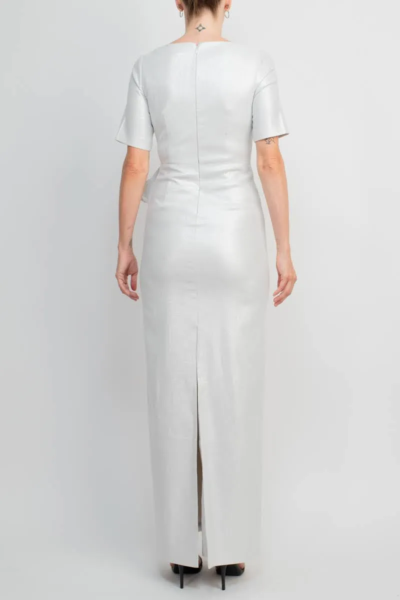 Aidan by Aidan Mattox V-Neck Pleated Zipper Back Short Sleeve Slit Back Taffeta Dress by Curated Brands