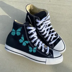 Aqua Glitter Butterfly Chucks