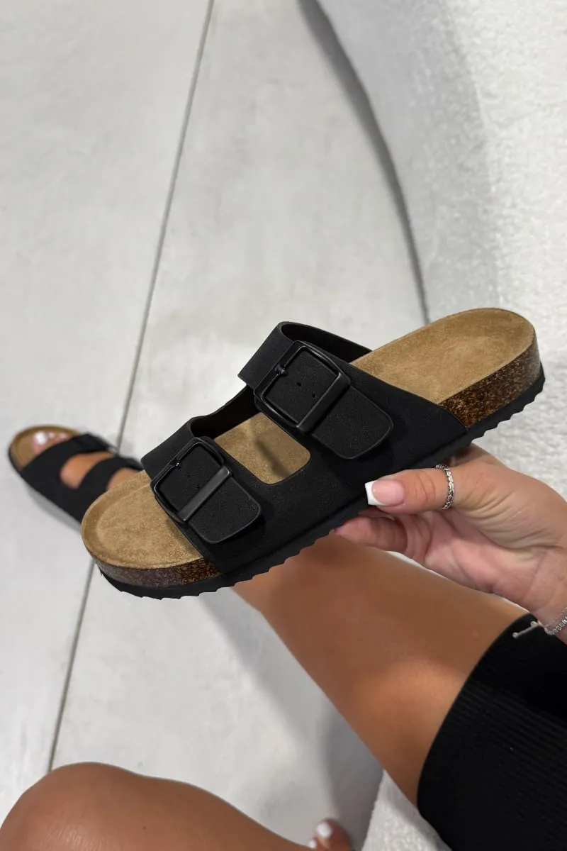 AYSHA Chunky Buckle Cork Sandals - Black