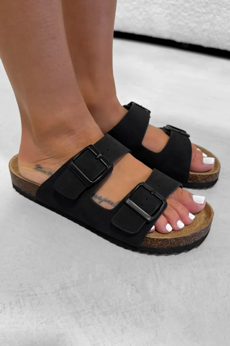 AYSHA Chunky Buckle Cork Sandals - Black