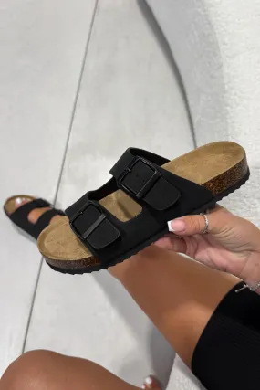 AYSHA Chunky Buckle Cork Sandals - Black