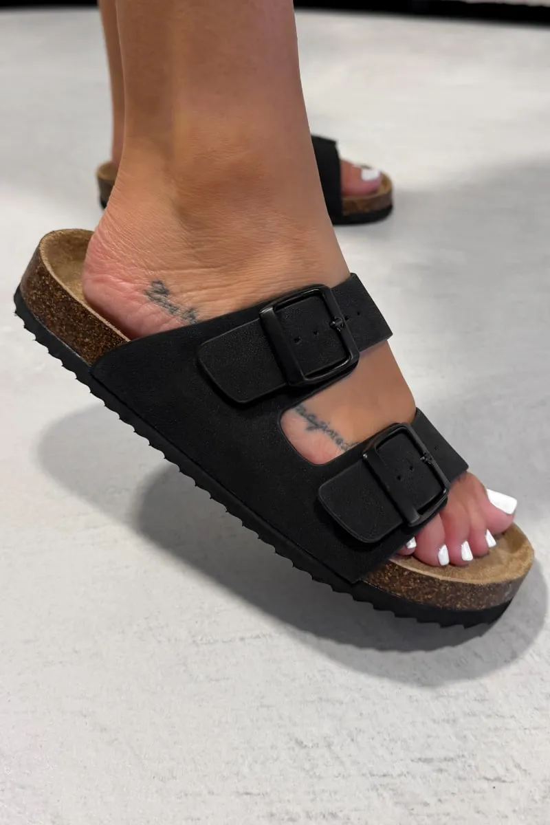 AYSHA Chunky Buckle Cork Sandals - Black
