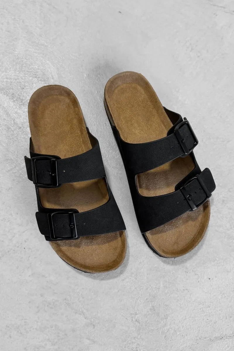 AYSHA Chunky Buckle Cork Sandals - Black