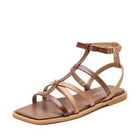 BeauToday Leather Beach Gladiator Sandals Flat for Women