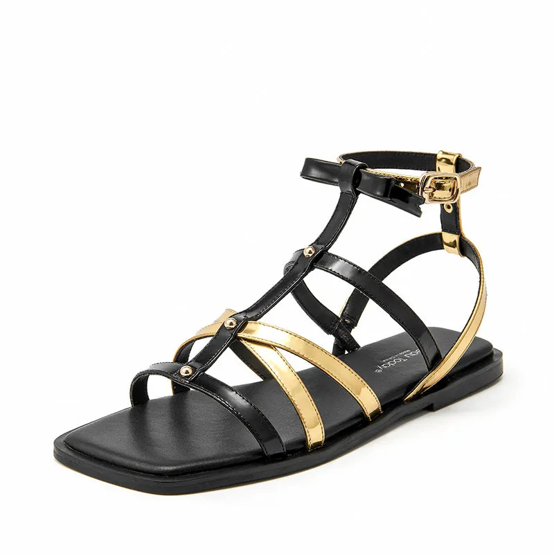 BeauToday Leather Beach Gladiator Sandals Flat for Women