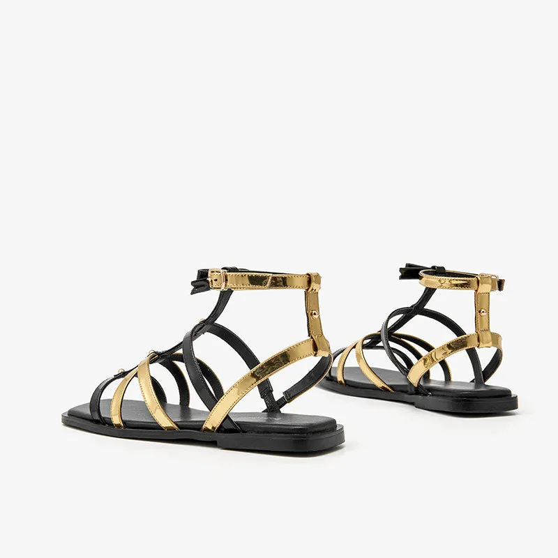 BeauToday Leather Beach Gladiator Sandals Flat for Women