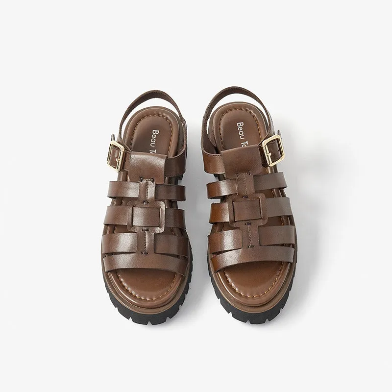 BeauToday Weaving Hollow Platform Gladiator Sandals for Women