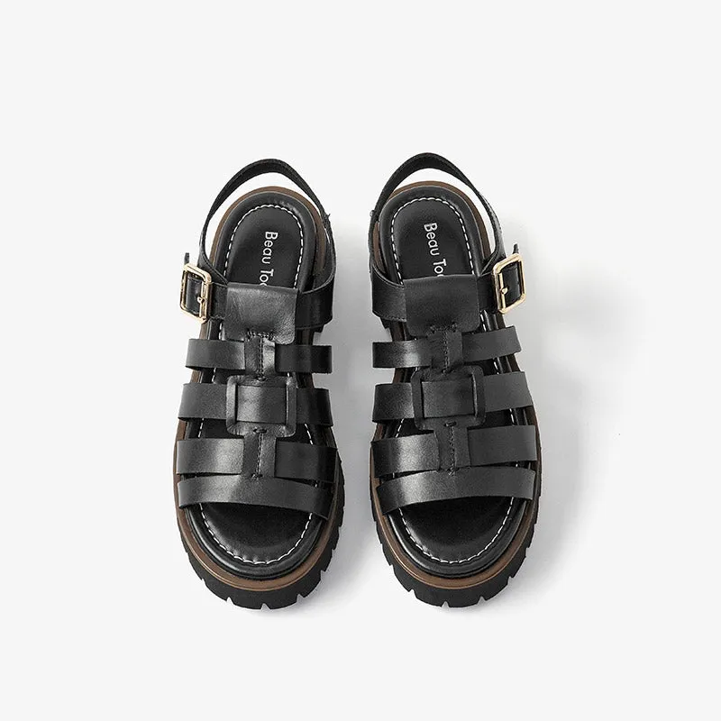 BeauToday Weaving Hollow Platform Gladiator Sandals for Women