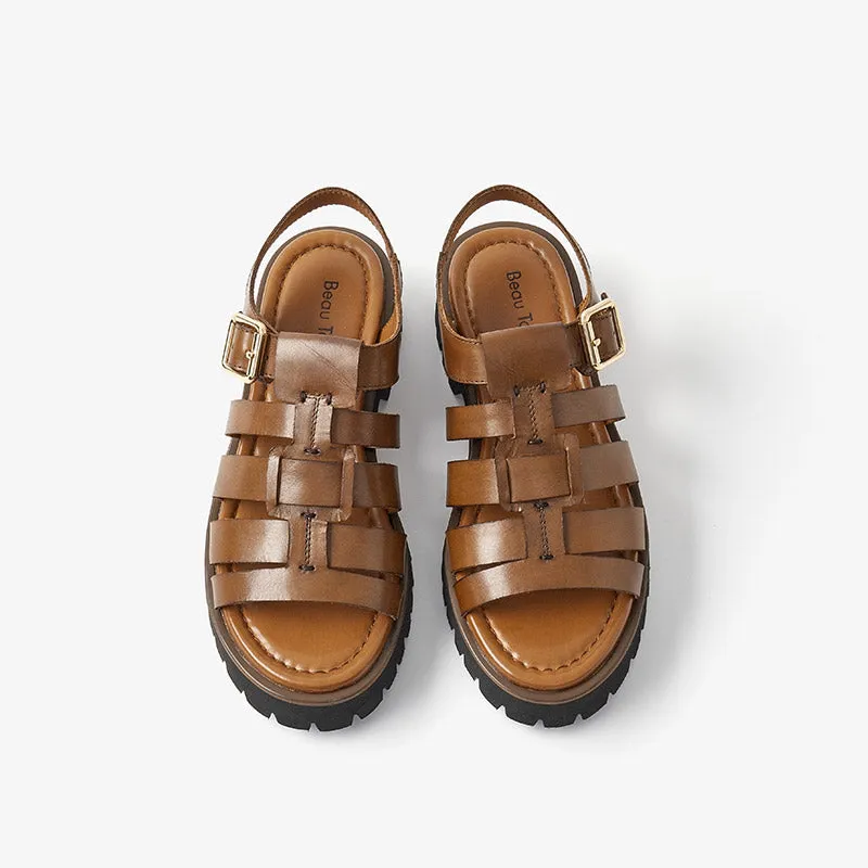 BeauToday Weaving Hollow Platform Gladiator Sandals for Women