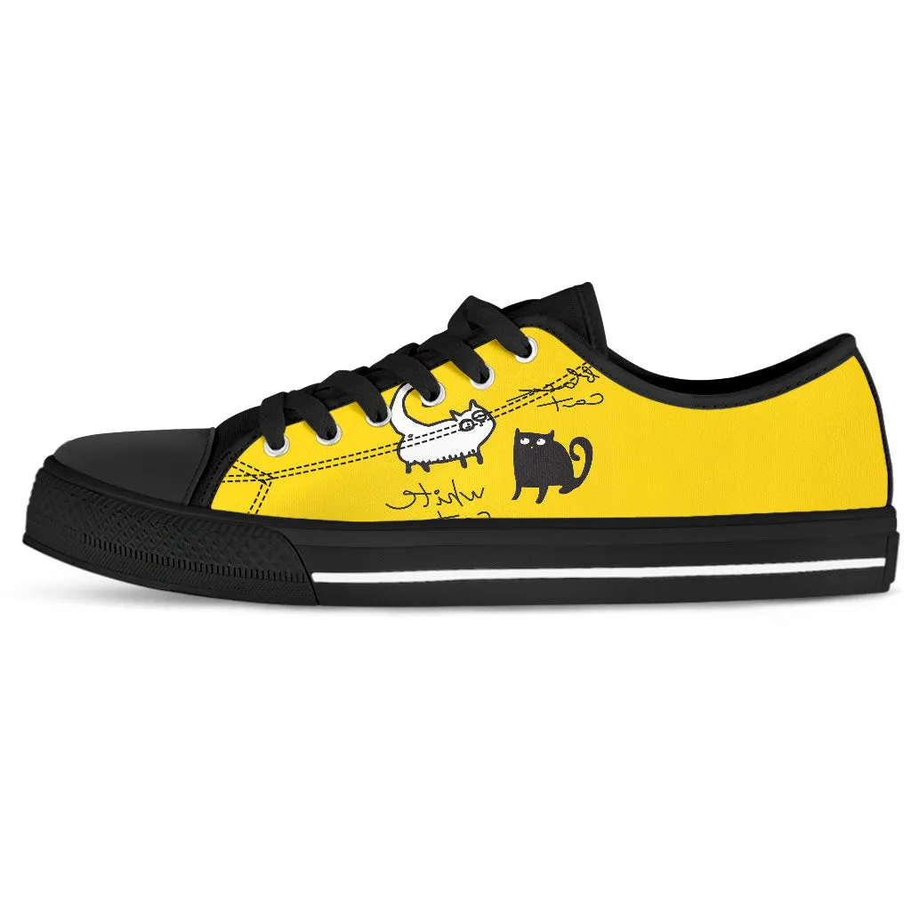 Black Cat, White Cat, Yellow Women's Low Top Sneakers