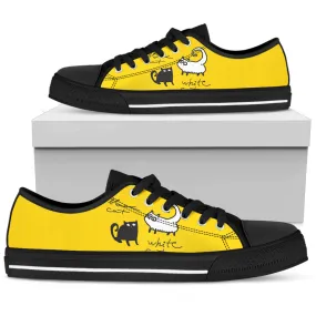 Black Cat, White Cat, Yellow Women's Low Top Sneakers