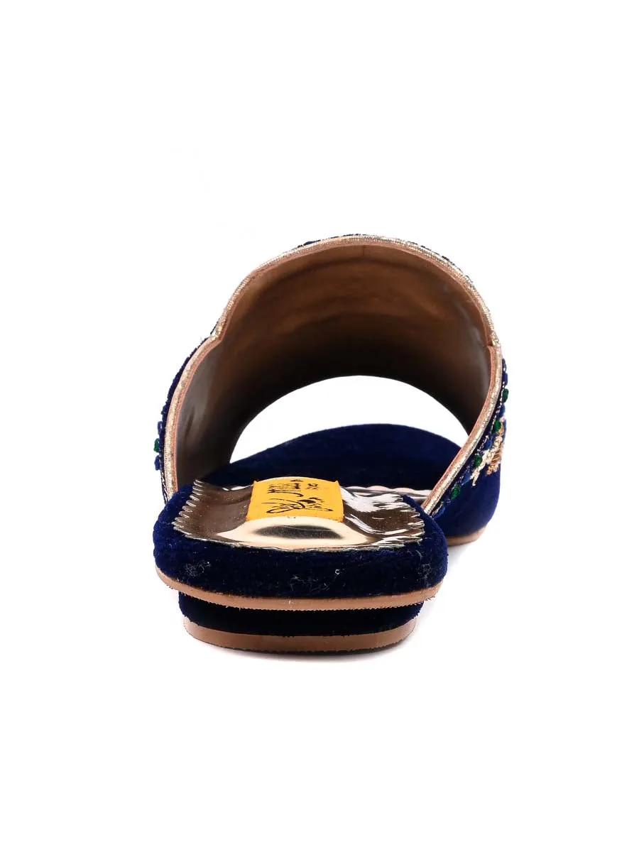 Blue Fancy Velvet Ladies Slipper