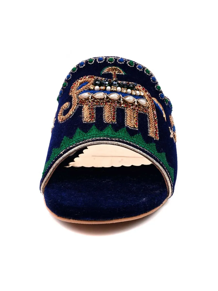 Blue Fancy Velvet Ladies Slipper
