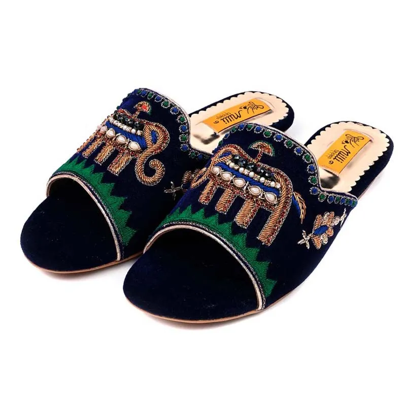 Blue Fancy Velvet Ladies Slipper