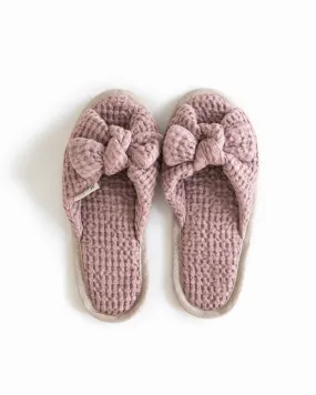 Bow tie waffle linen slippers in Woodrose