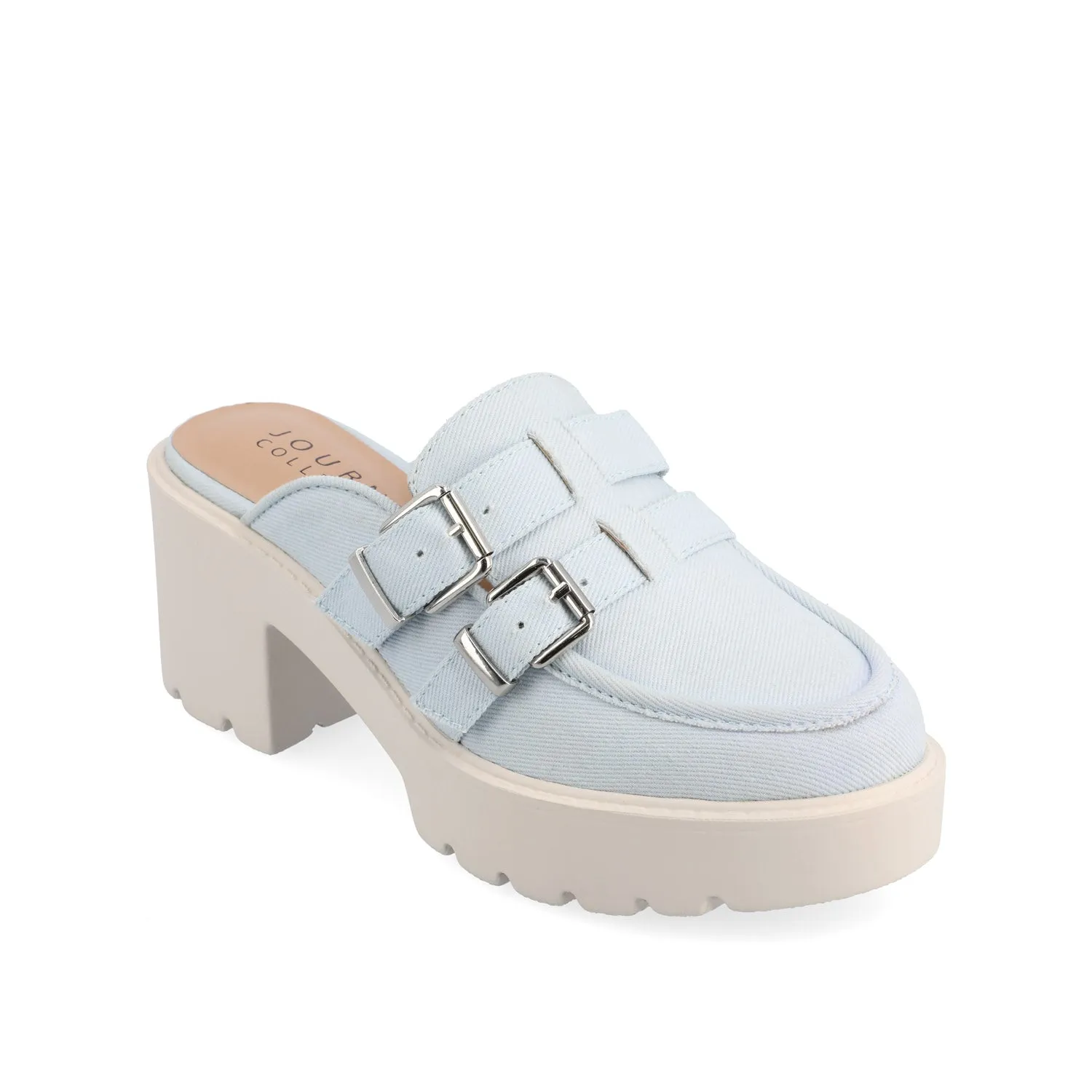 BRYDIE BLOCK HEEL LOAFERS IN FAUX LEATHER