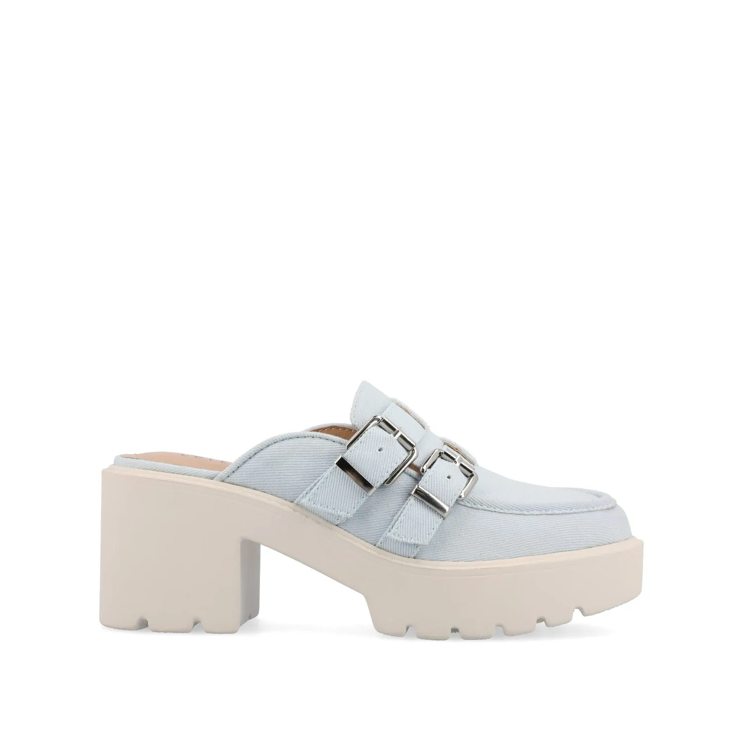 BRYDIE BLOCK HEEL LOAFERS IN FAUX LEATHER
