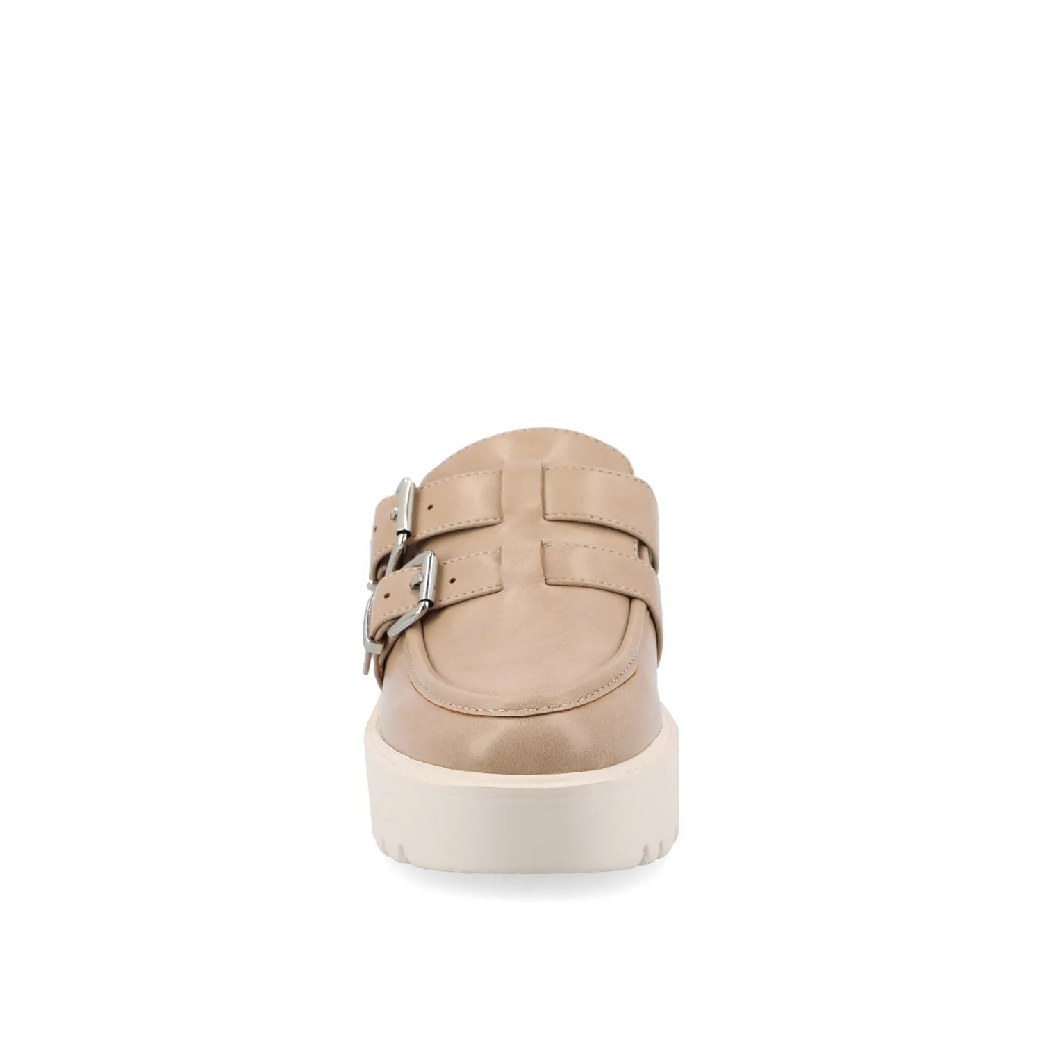 BRYDIE BLOCK HEEL LOAFERS IN FAUX LEATHER