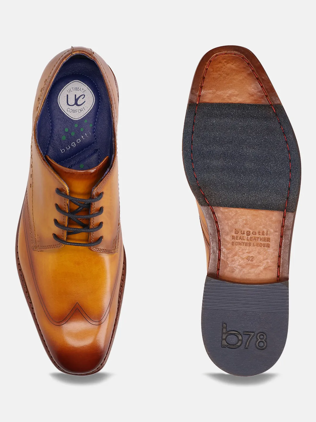 bugatti Yellow Premium Leather Derby Shoes