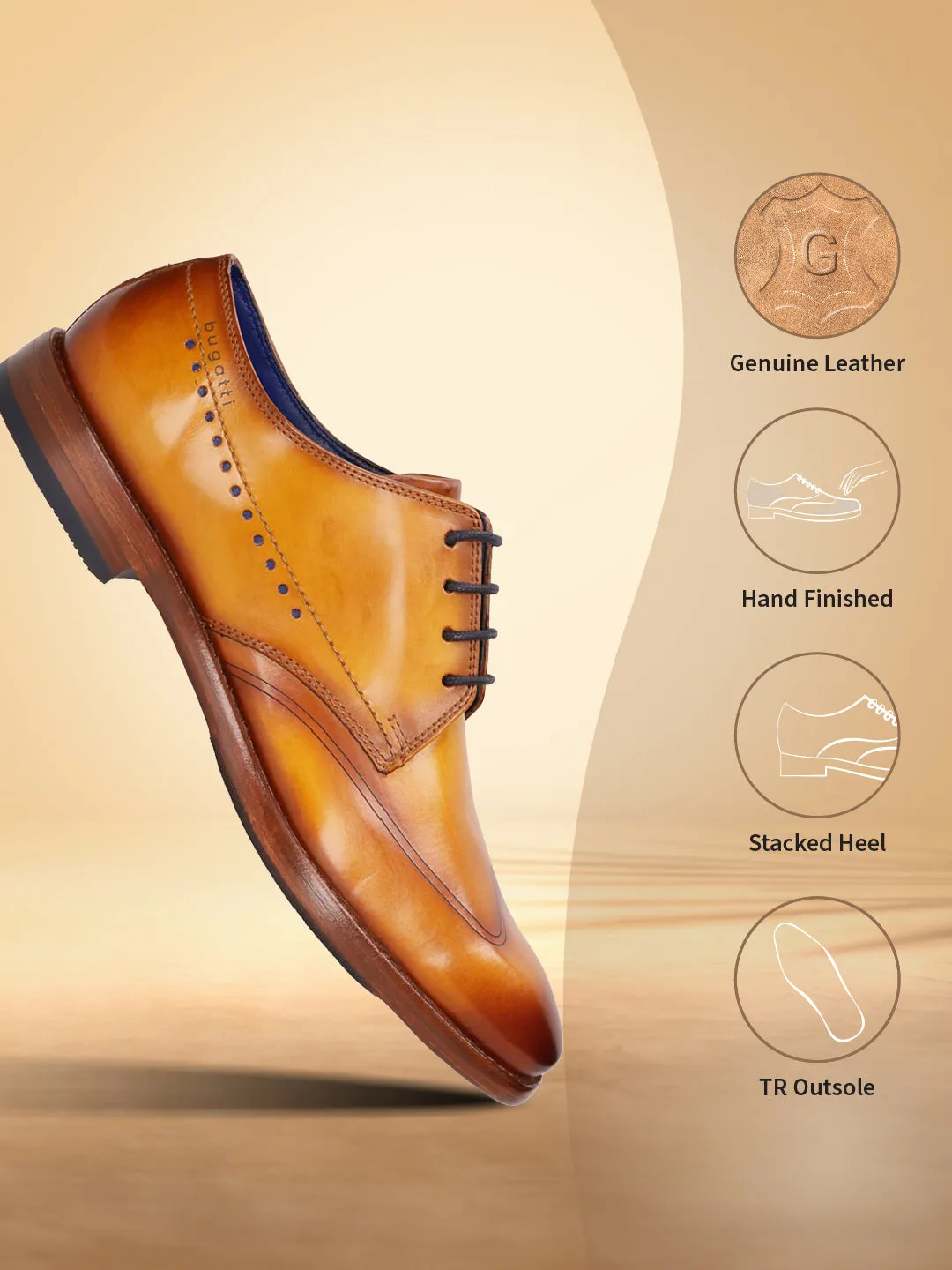 bugatti Yellow Premium Leather Derby Shoes