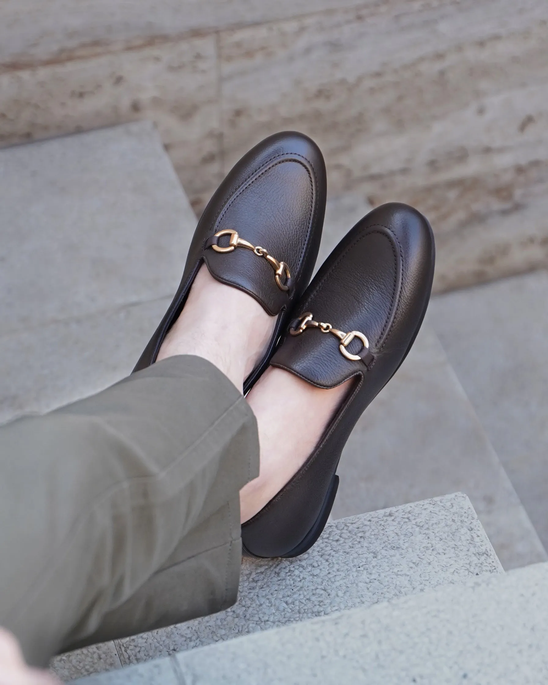 Byron - Men's Dark Brown Pebble Grain Leather Loafer