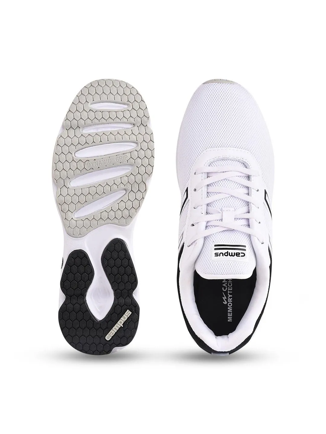Campus Men White & Black Mesh Running Shoes
