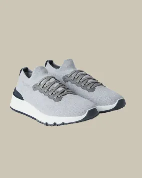 Cotton Knit Semi Polished Calfskin Runner Grey