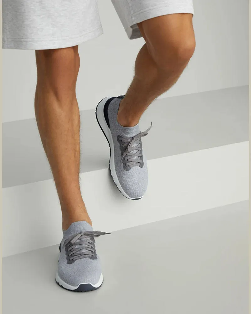 Cotton Knit Semi Polished Calfskin Runner Grey