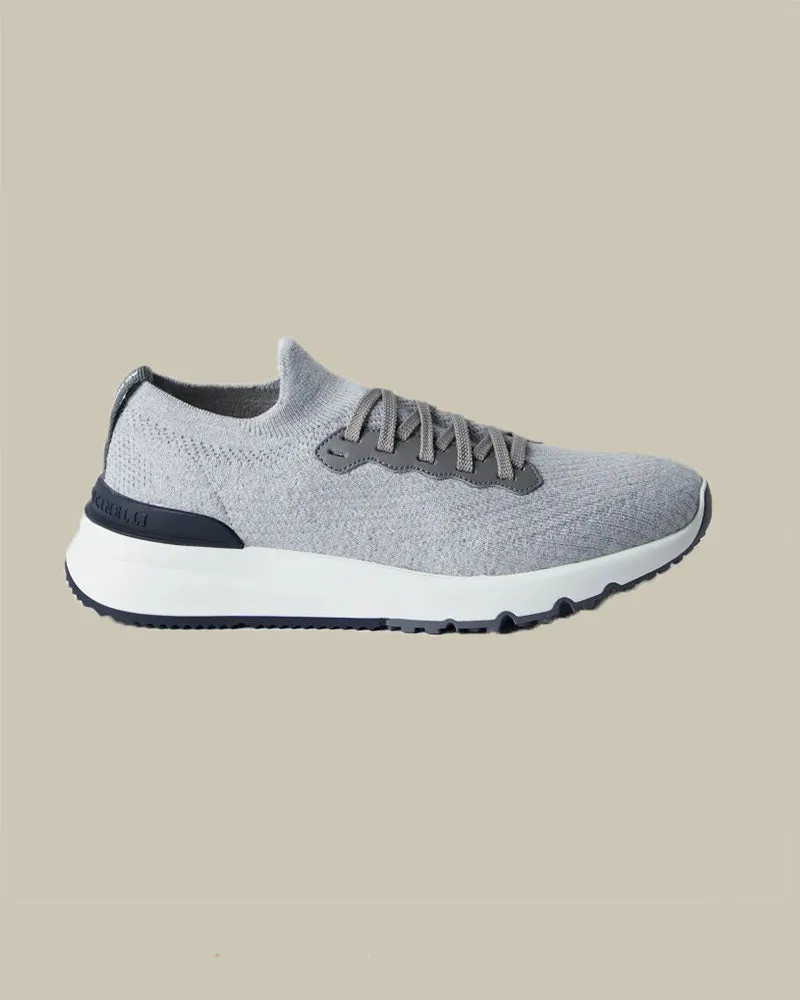 Cotton Knit Semi Polished Calfskin Runner Grey