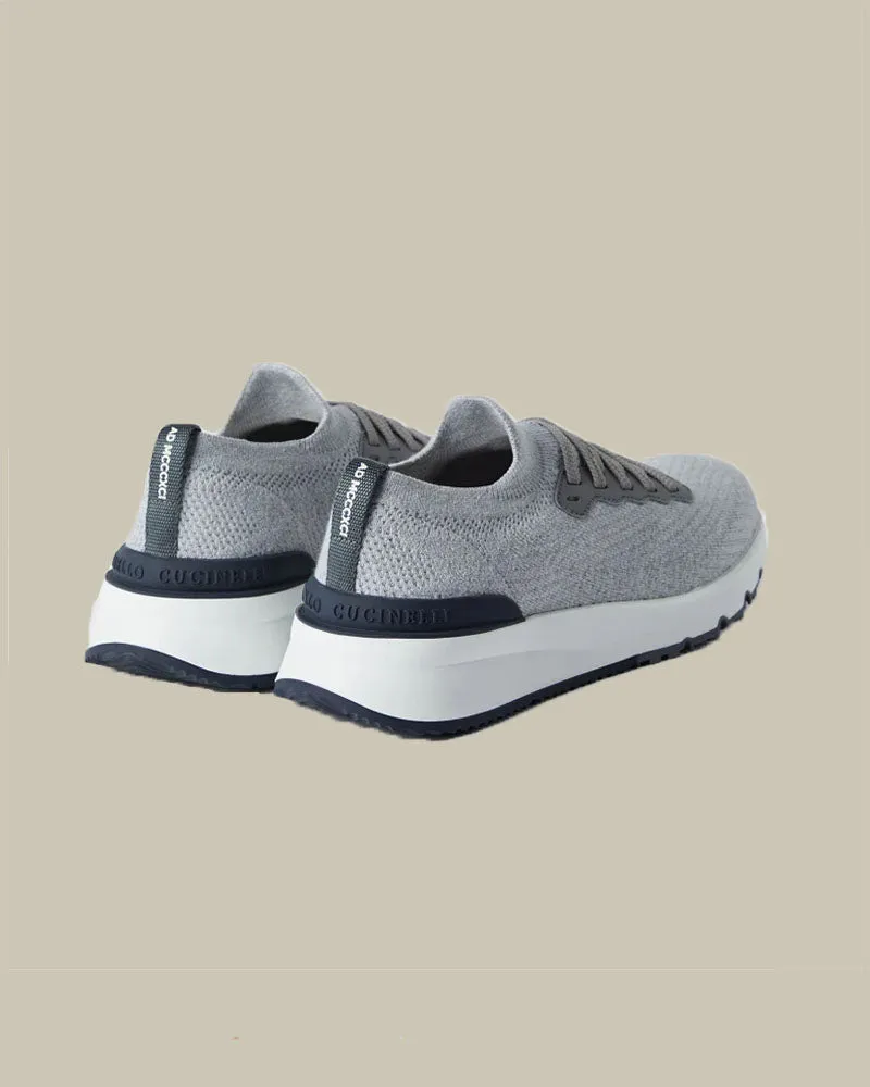 Cotton Knit Semi Polished Calfskin Runner Grey