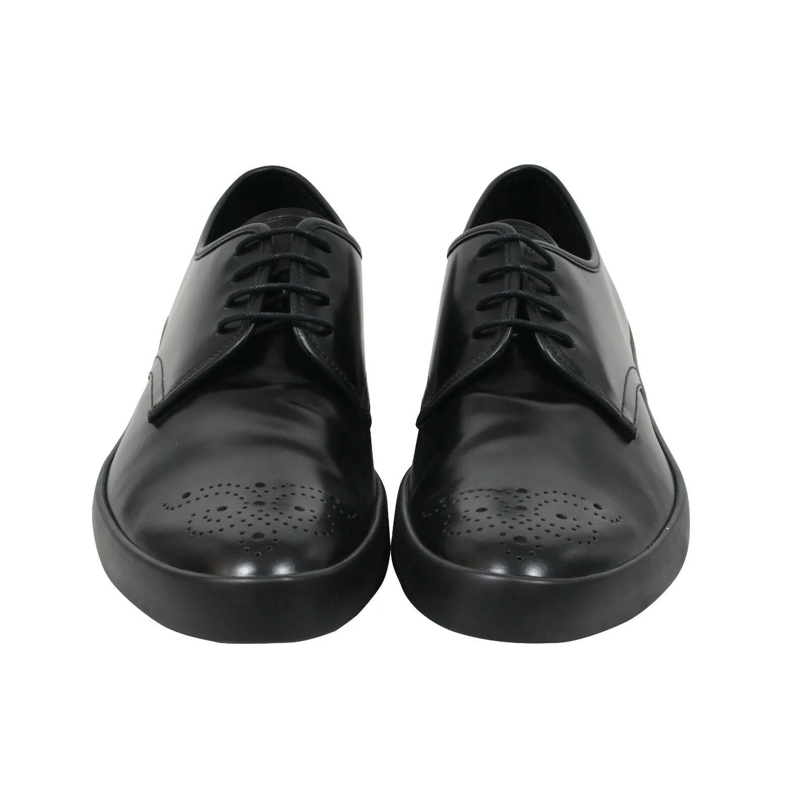 Derby Oxford Black Leather Medallion Toe