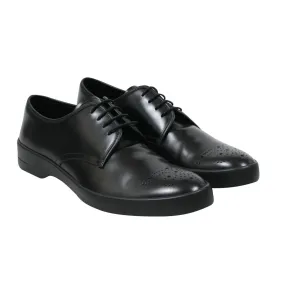 Derby Oxford Black Leather Medallion Toe