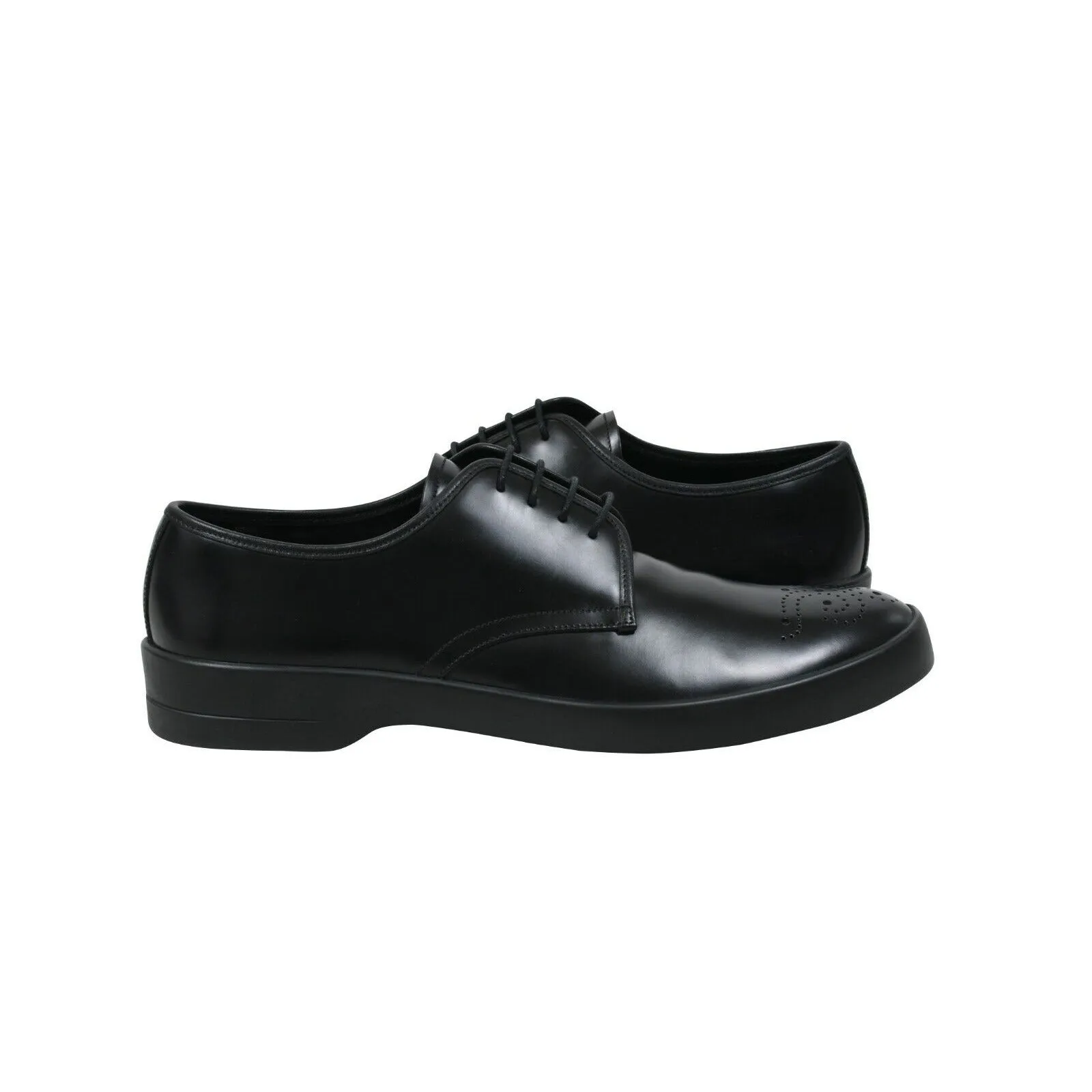 Derby Oxford Black Leather Medallion Toe