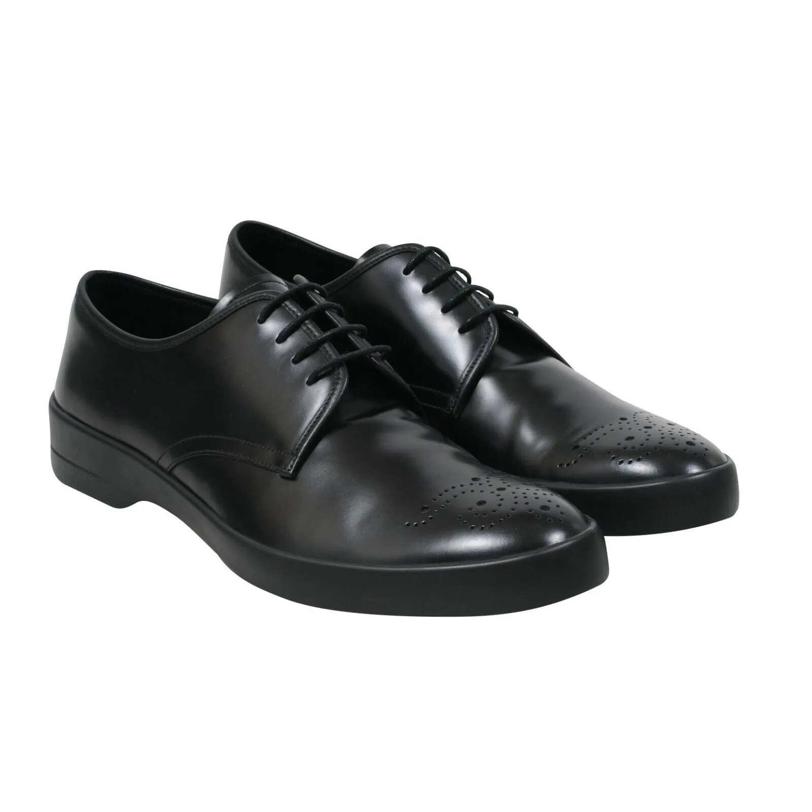 Derby Oxford Black Leather Medallion Toe
