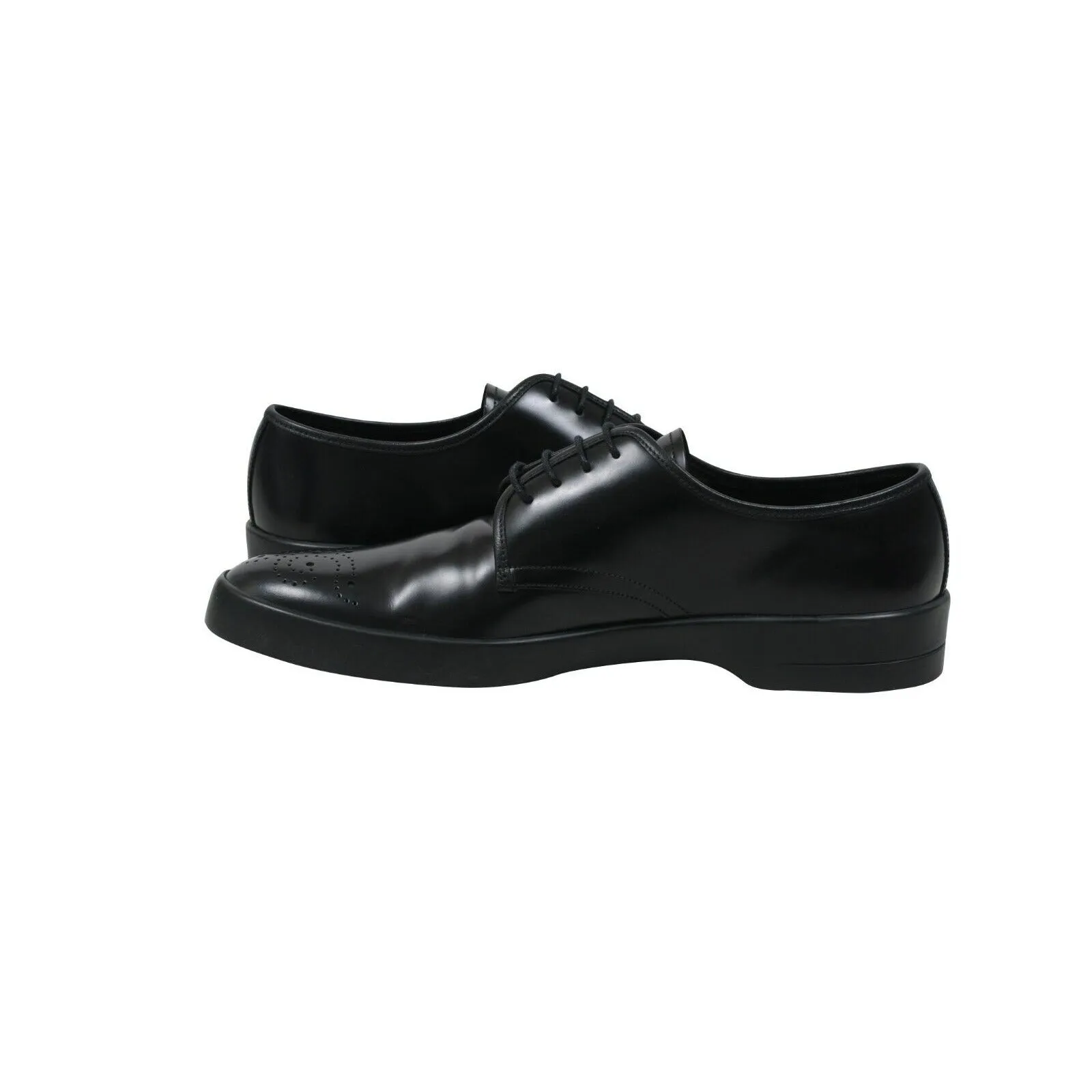 Derby Oxford Black Leather Medallion Toe