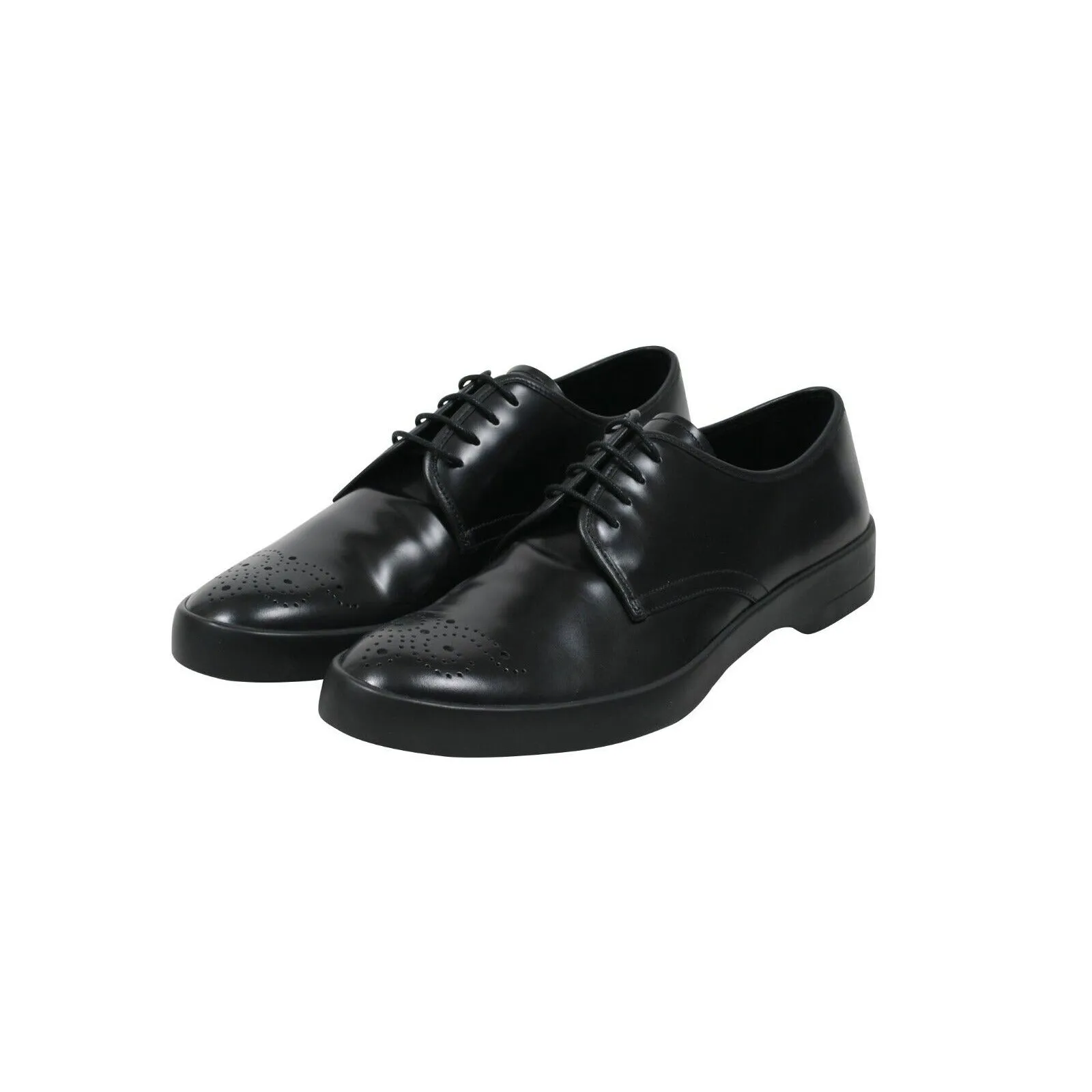 Derby Oxford Black Leather Medallion Toe