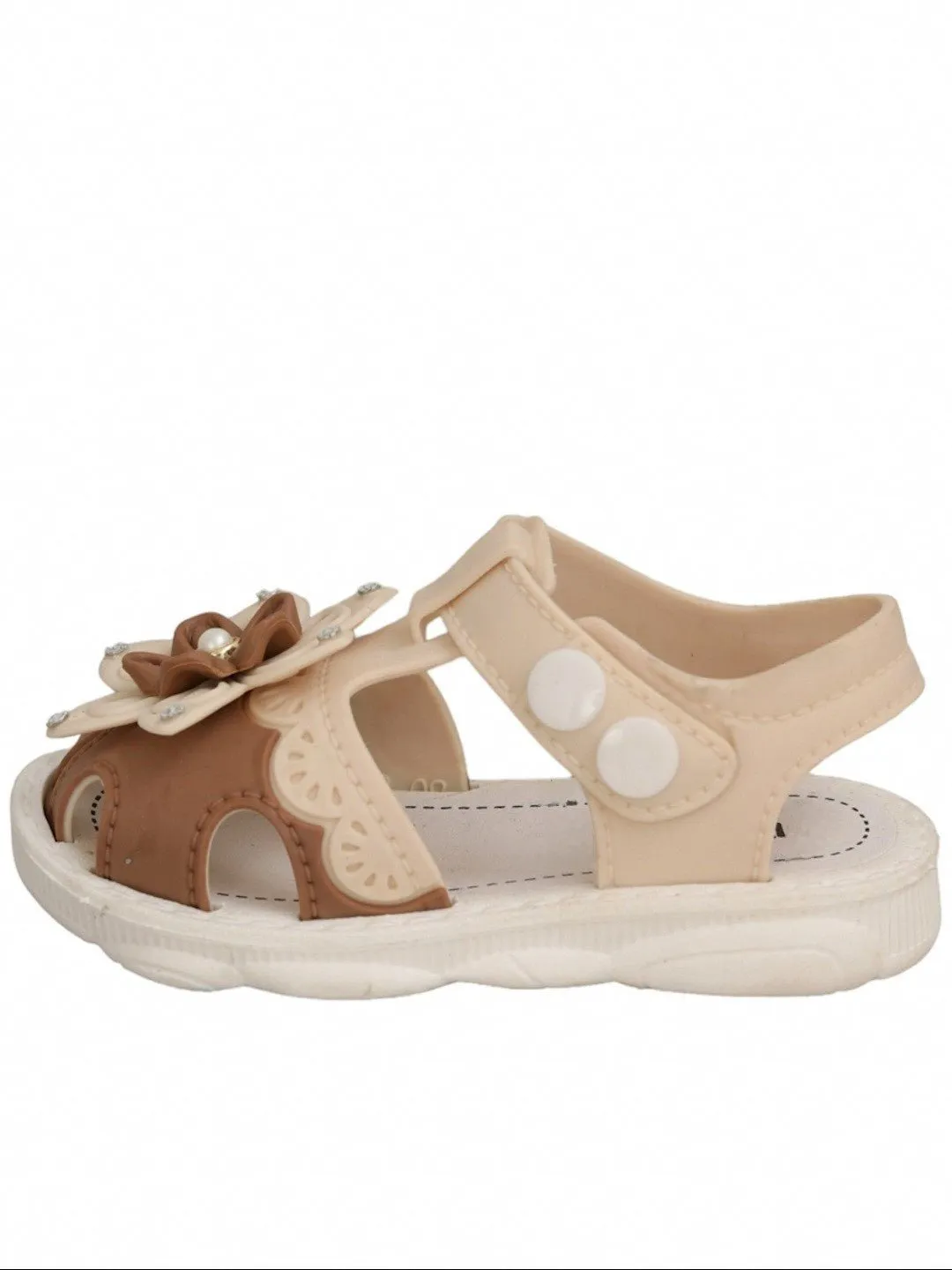 Elegant Beige Floral Sandals with Pearl Accents For Girls