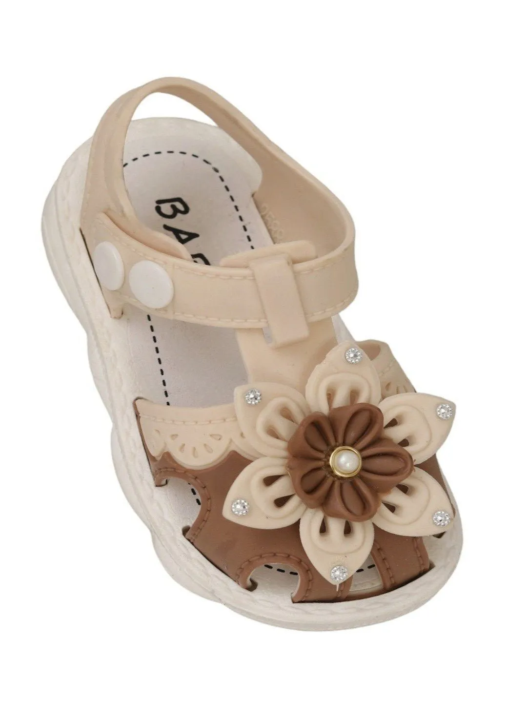 Elegant Beige Floral Sandals with Pearl Accents For Girls