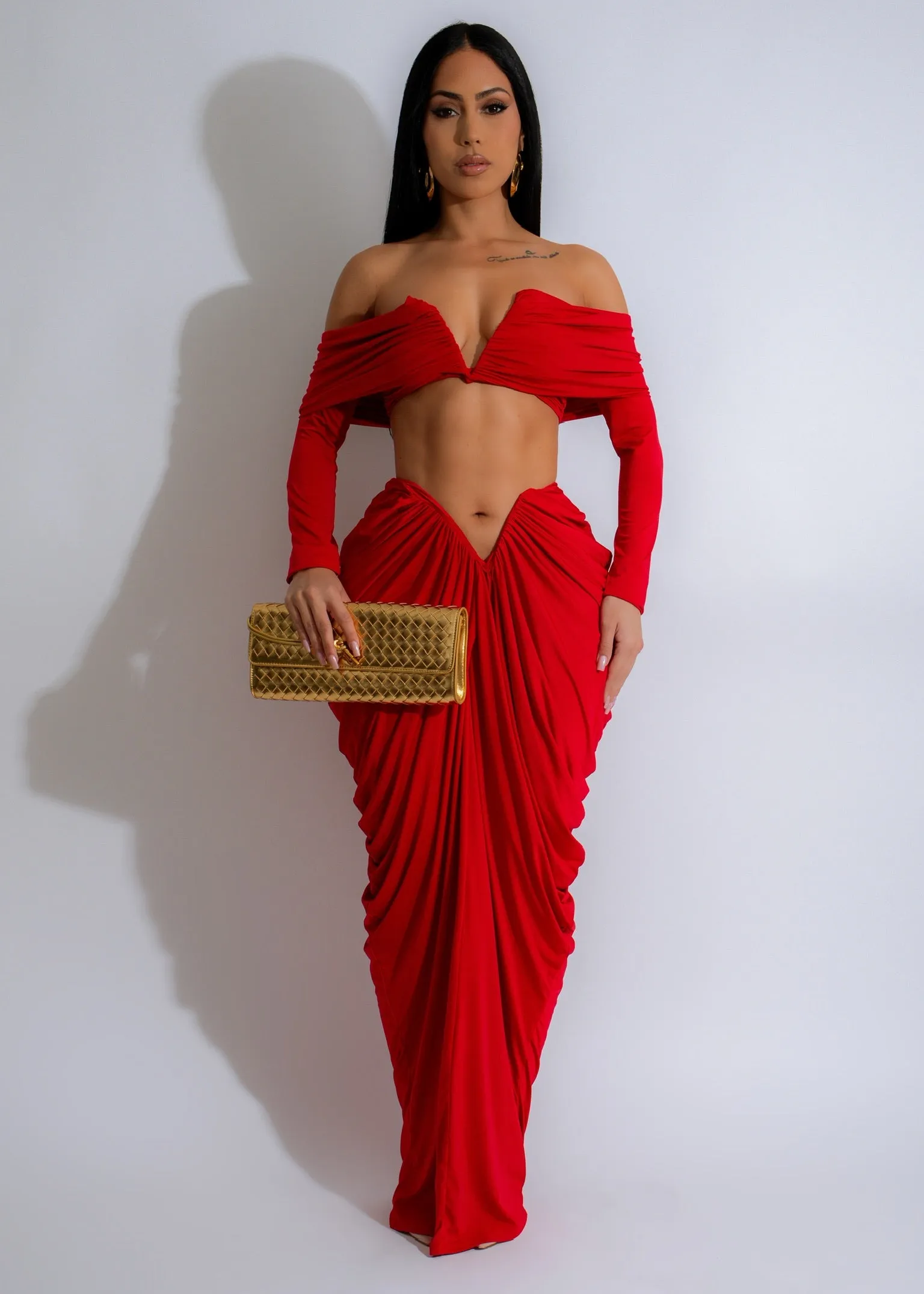 Elysian Harmony Ruched Skirt Set Red