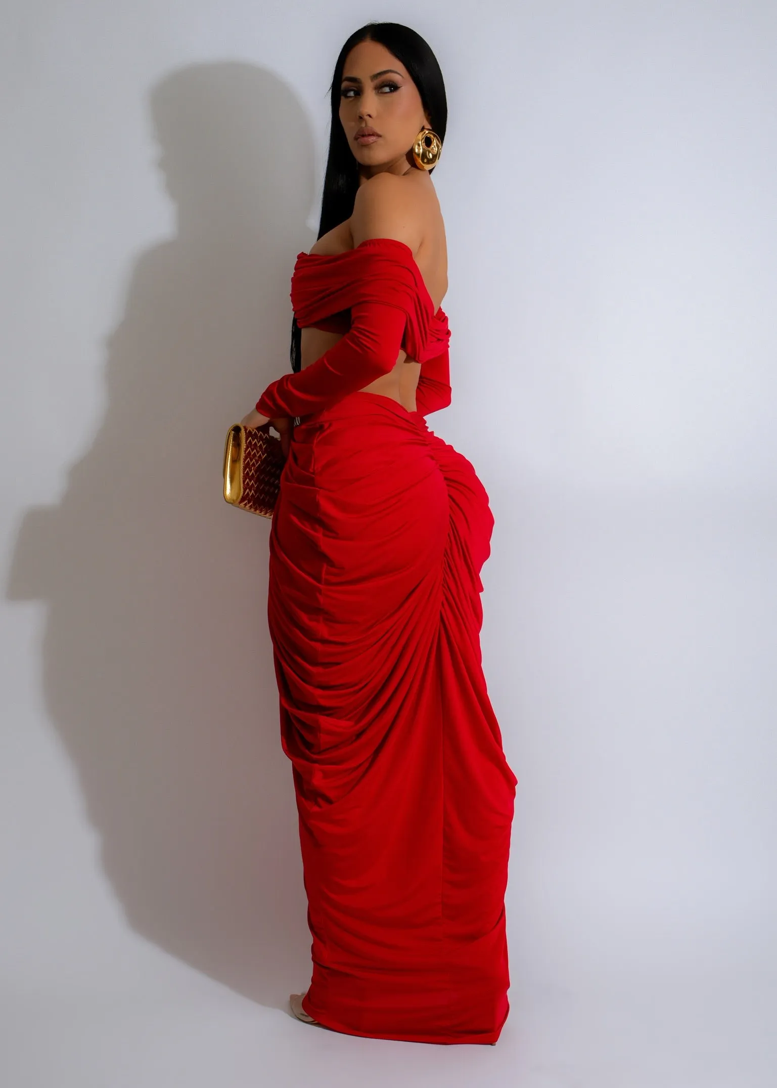 Elysian Harmony Ruched Skirt Set Red
