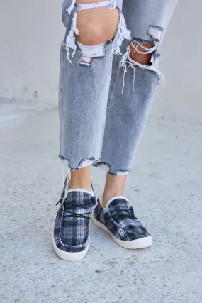 Forever Link Black Plaid Plush Interior Low Top Flat Comfy Loafer Sneakers