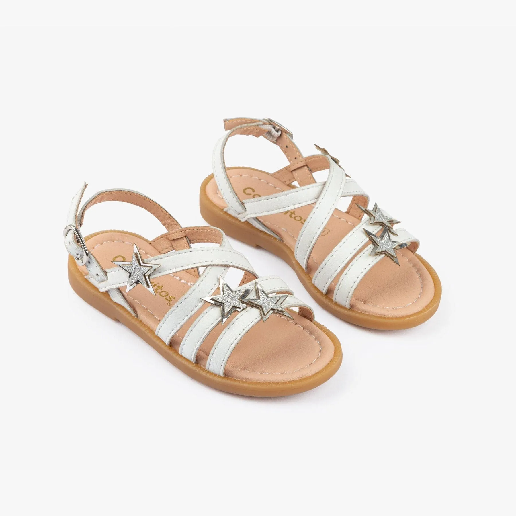 Girl's Stars White Leather Sandalas