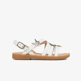 Girl's Stars White Leather Sandalas