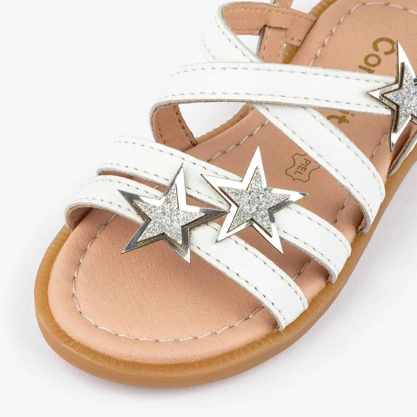 Girl's Stars White Leather Sandalas