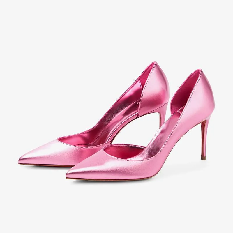 Glam Pink Pointed-Toe Calf Leather Pump