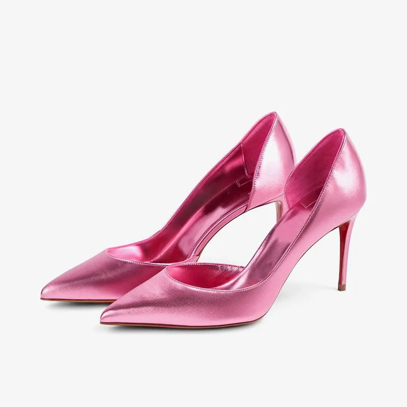 Glam Pink Pointed-Toe Calf Leather Pump