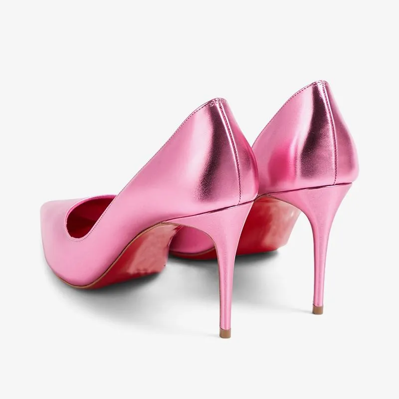 Glam Pink Pointed-Toe Calf Leather Pump